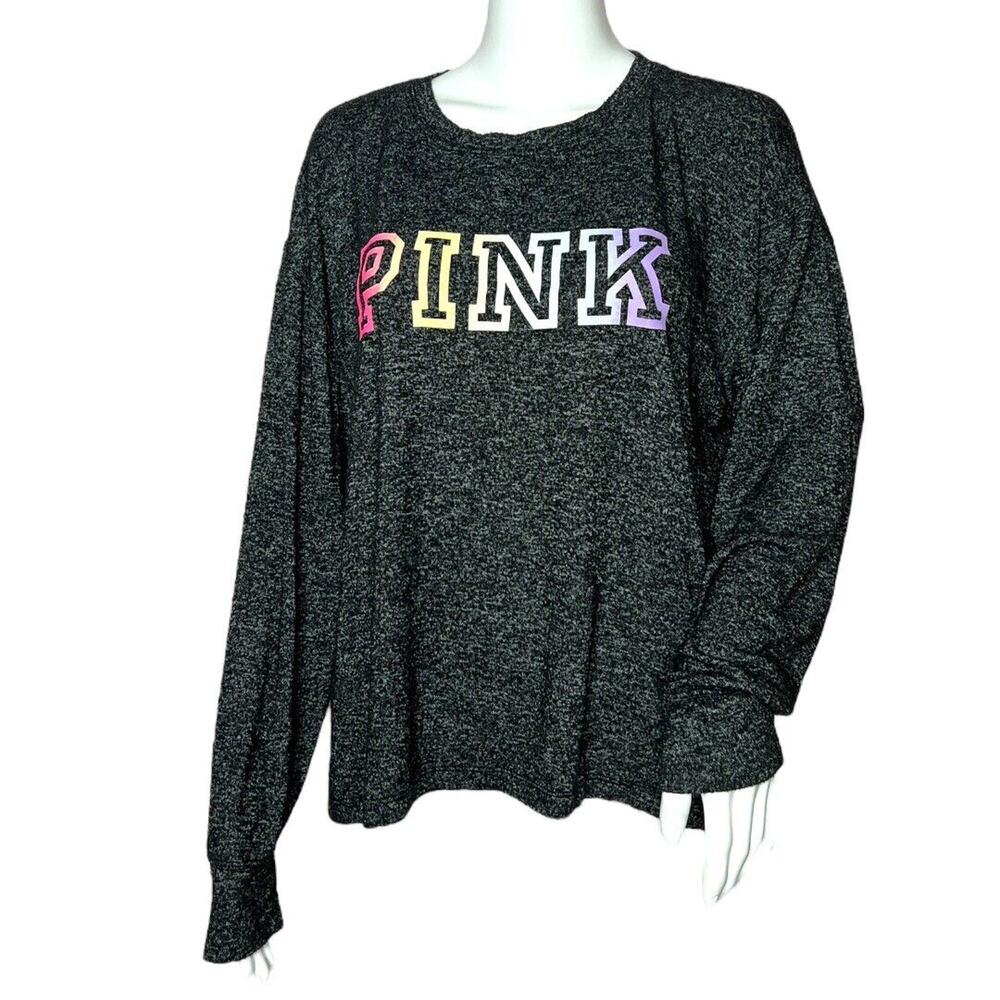 Victorias Secret PINK Shirt Womens Medium Gray‎ Ombre PINK Logo Neutral Casual